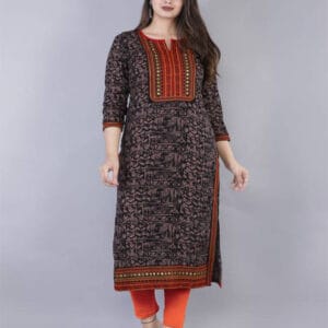 Women Embroidered Viscose Rayon Straight Kurta (Multicolor)