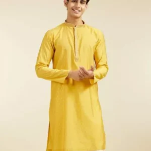 Men Printed, Chikan Embroidery Art Silk Straight Panjabi