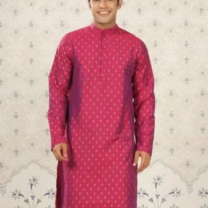 Men Printed Pure Cotton Straight Panjabi Pink